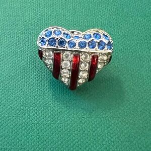 Vintage Swarovski Red, Blue, and Silver Heart Brooch